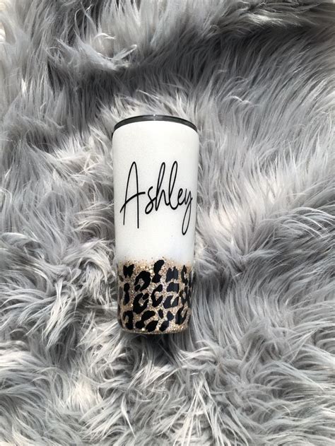 Leopard Print Tumbler White Glitter Tumbler Glitter Tumblers White