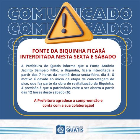 Comunicado Fonte Da Biquinha Ficar Interditada Nesta Sexta E S Bado