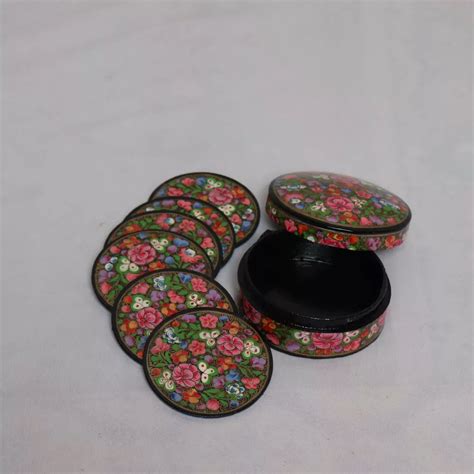 Exquisite Paper Mache 6 Tea Coasters With Box Gyawun