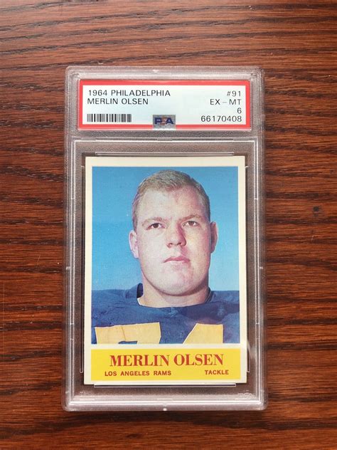 1964 Philadelphia Merlin Olsen Rams 91 RC Rookie Card HOF PSA 6 EX MT