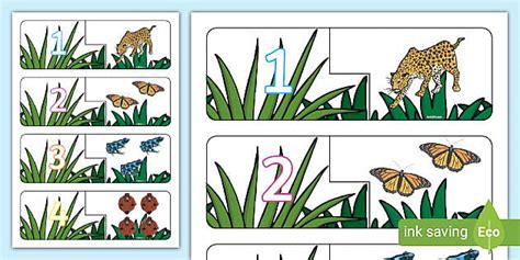 Jungle Themed Counting Matching Puzzle Teacher Made