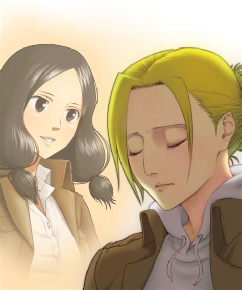 Safebooru 2girls Annie Leonhardt Black Hair Blonde Hair Closed Eyes Jacket Low Twintails Mina