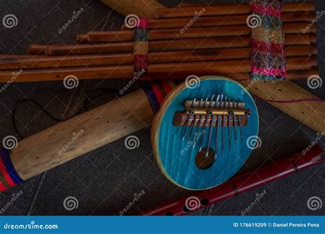 Top View Of Afro Peruvian Instruments Handmade In Peru Concept Of