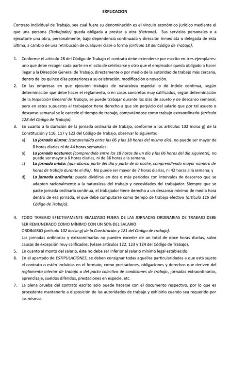 Contrato De Trabajo Explicacion Contrato Individual De Trabajo Sea