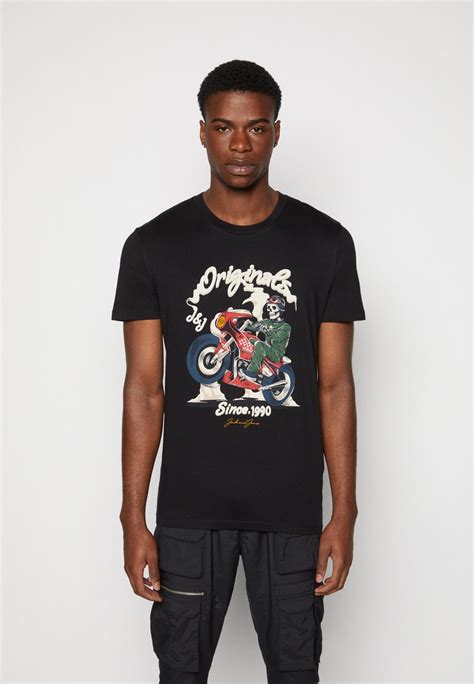 Jack And Jones Jorgrin Tee Crew Neck T Shirts Med Print Black Svart