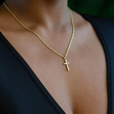 Womens Gold Cross Necklace 14k Gold Filled Cross Necklace Etsy