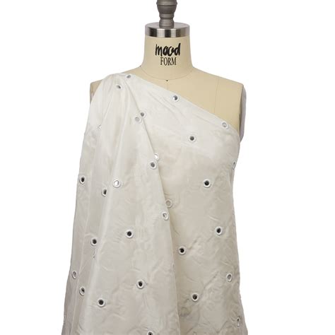White Silk Taffeta with Embroidered Mirror Polka Dots - Novelty - Other ...