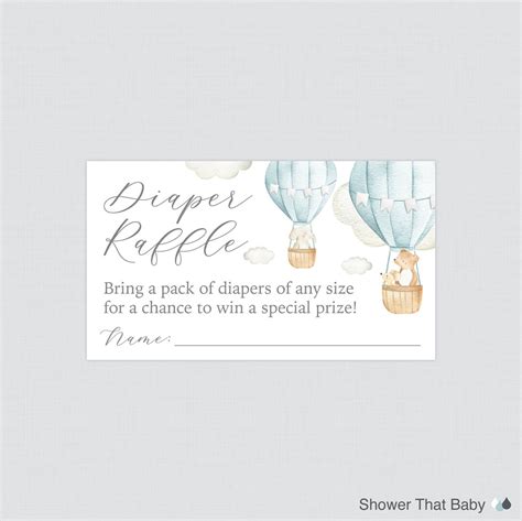 Blue Hot Air Balloon Diaper Raffle Tickets And Diaper Raffle Sign