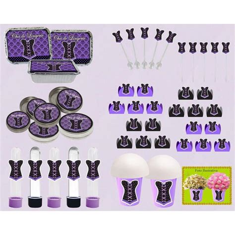 kit festa Chá de Lingerie lilás e Preto 160 peças 20 pessoas Produto artesanal No Magalu
