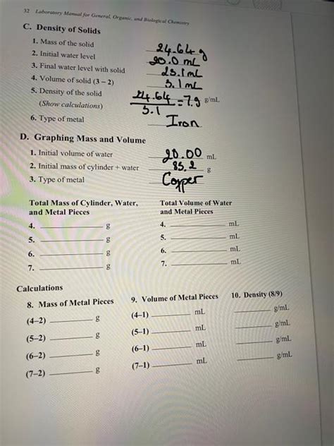 Solved Report Sheet Lab Density And Specific Gravity A Chegg