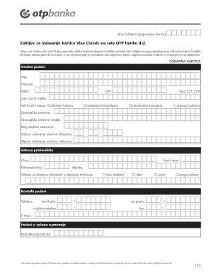 Fillable Online Otpbanka Zahtjev Visa Na Rate 140515 Otpbankahr Fax