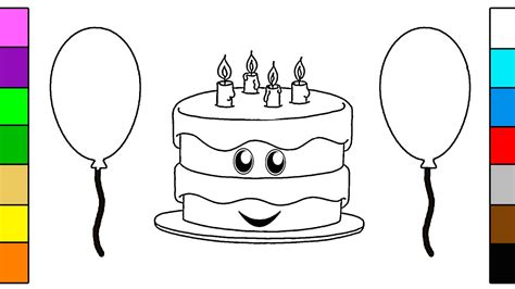 Birthday Balloons Cake Coloring Page