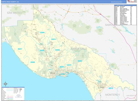 Santa Cruz County, CA Zip Code Wall Map Basic Style by MarketMAPS ...