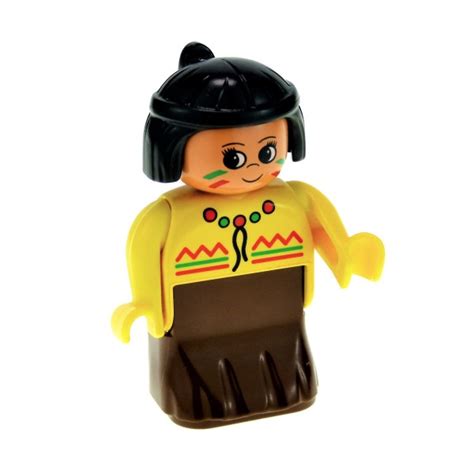 1x Lego Duplo Figur Frau Braun Indianerin Gelb Haare Schwarz 31181pb03