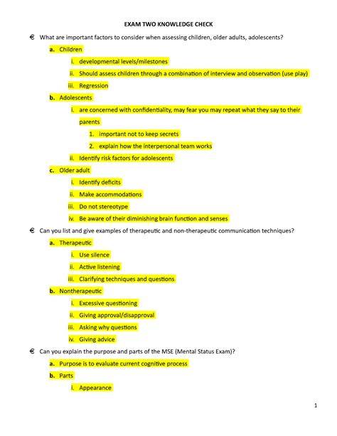 Exam Two Knowledge Check List NSG 3450 2 EXAM TWO KNOWLEDGE CHECK