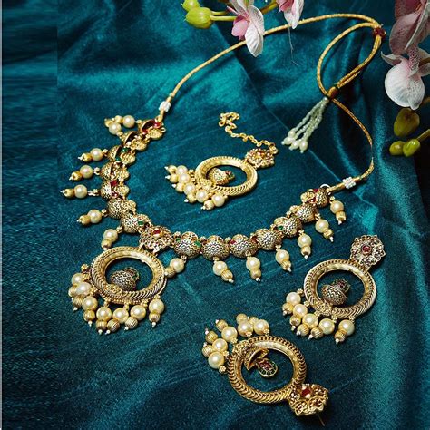 Panash Gold Plated Off White Pearl Studded Handcrafted Jewellery Set