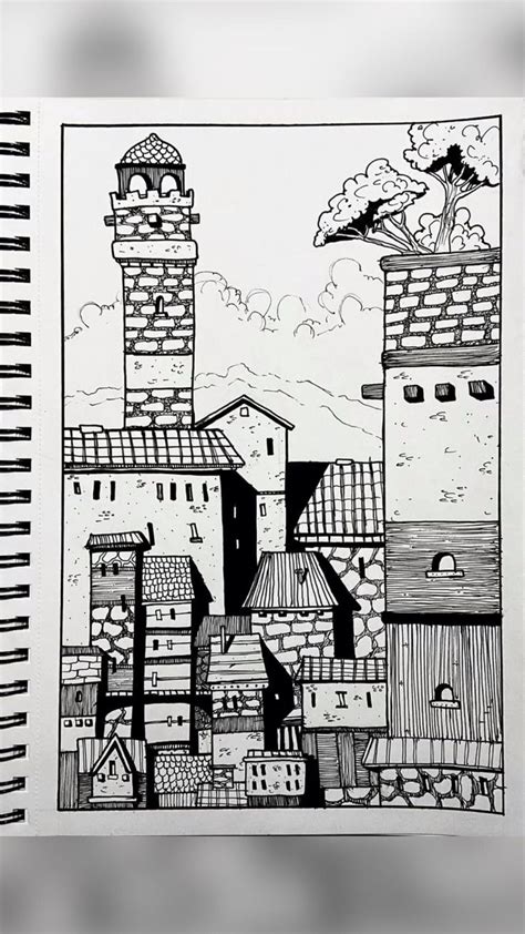 Cityscape Pen Drawing