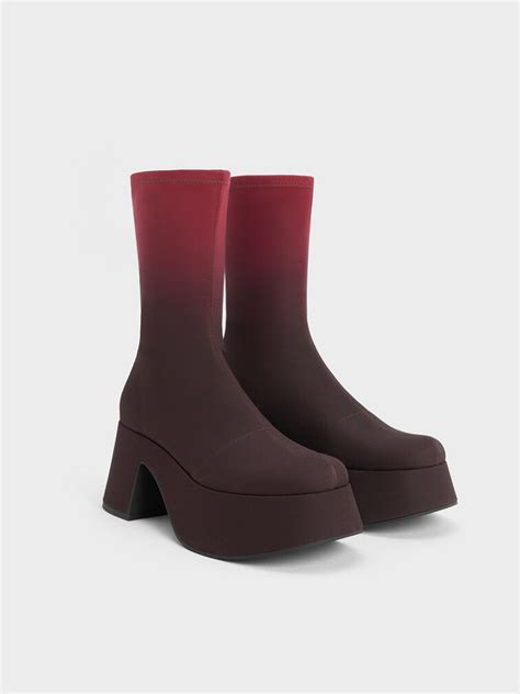 Red Rubina Ombre Platform Calf Boots Charles And Keith Lk