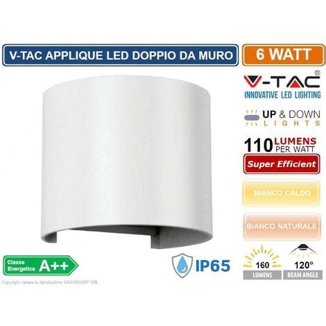 V TAC VT 756 LAMPADA DA MURO WALL LIGHT BIANCA CON DOPPIO LED COB 6W