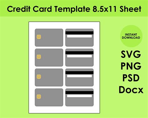 Credit Card Template 85x11 Sheet Svg Png Psd And Docx Etsy