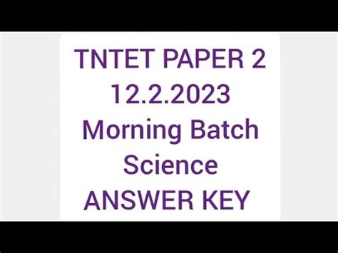 TNTET PAPER 2 Morning Batch Science ANSWER KEY Tntet Tntetpaper2