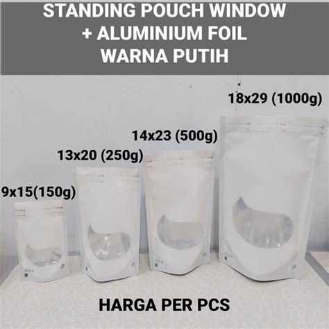 Jual KEMASAN STANDING POUCH PUTIH WINDOW TRANSMETZ PUTIH KEMASAN POUCH