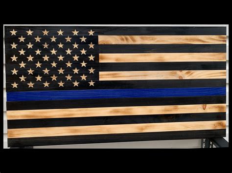 Handmade Wooden Thin Blue Line Flag Rustic Flag Thin Blue Etsy