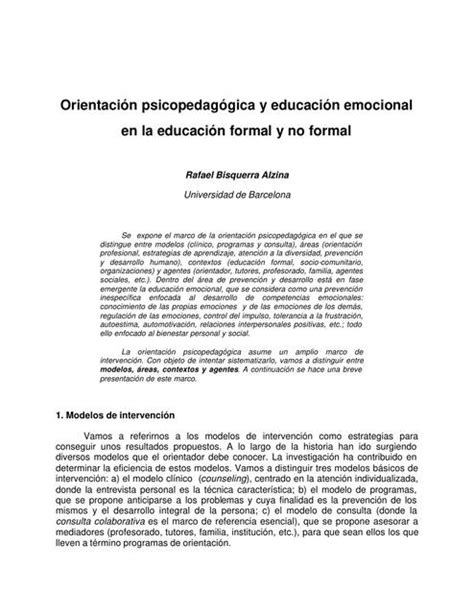 Orientación psicopedagógica y educación emocional en la educación