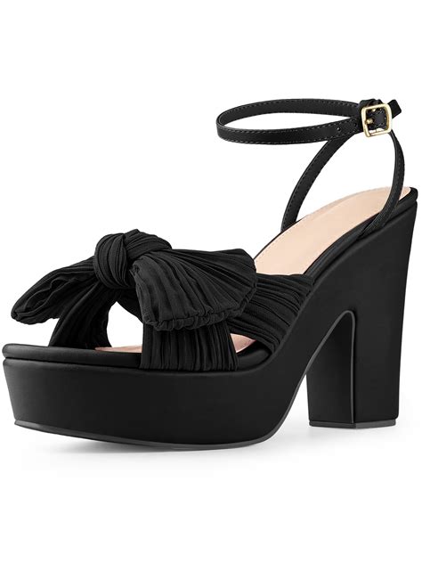 Allegra K Womens Platform Pleated Bow Slingback Block High Heel