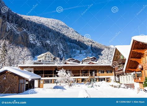 Snow and Villages in Switzerland Stock Image - Image of switzerland ...