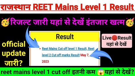 रजसथन REET Mains Leval 1 Result 2023 reet level 2 cut off kitna