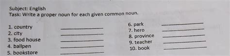 Grade Iii Subject English Task Write A Proper Noun For Each Given