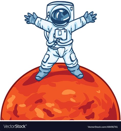 Astronaut planet mars landing cartoon Royalty Free Vector