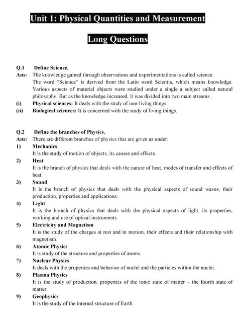 Solution Th Class Physics Chapter Physical Quantities And