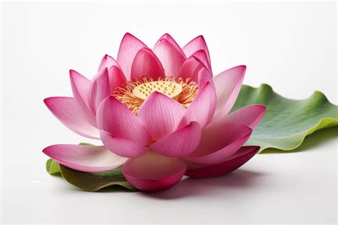 Premium Photo A Pink Lotus Flower With A Leaf On It