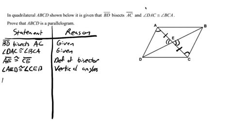 Solved Given Quadrilateral Abcd Diagonal Ac And Bd ∠1≅∠2 Bd Bisects Ac At E Prove Abcd Is