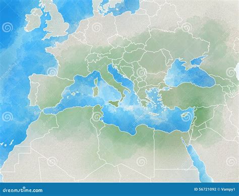 Mediterranean Map, Illustrated Stock Illustration - Illustration of ...