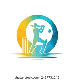 Cricket Player Logo Inside Shape Ring Stock Vector Royalty Free