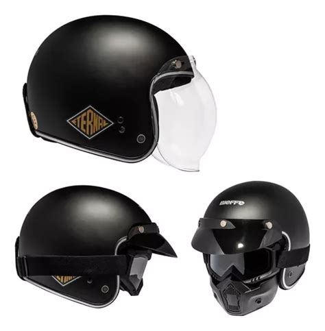 Capacete Aberto Bieffe B Eternal Preto Fosco Custom Parcelamento