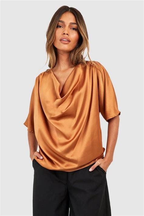 Spice Satin Cowl Neck Short Sleeve Blouse Boohoo Uk