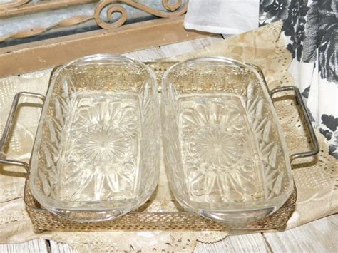 Divided Dish Glass Serving Dishes In Metal Tray Hors Etsy Vintage