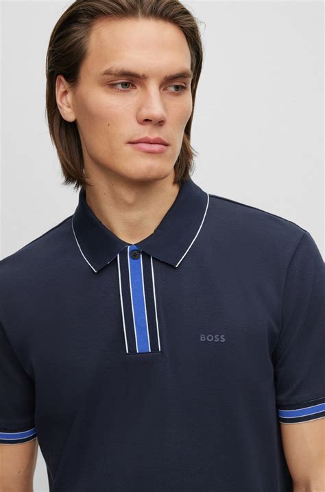 Boss Interlock Cotton Polo Shirt With Contrast Tipping