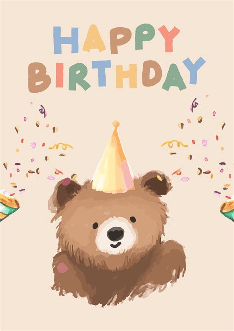 Printable Happy Birthday Bear Card Printable Happy Birthday - Etsy