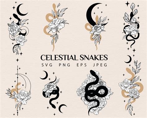 Celestial Snake Svg Floral Snake Svg Mystical Snake Svg Celestial