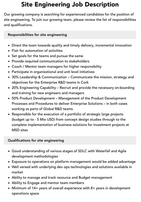 Site Engineering Job Description Velvet Jobs