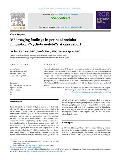 Pdf Mr Imaging Findings In Perineal Nodular Induration “cyclist´s