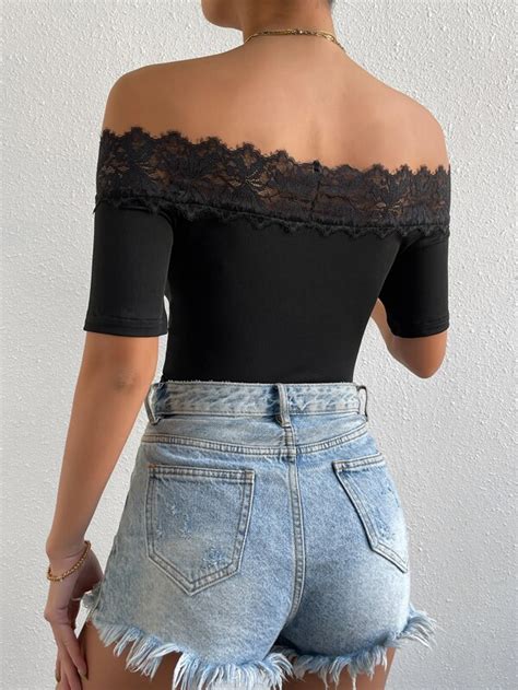 Shein Essnce Off Shoulder Lace Trim Bodysuit Shein Usa