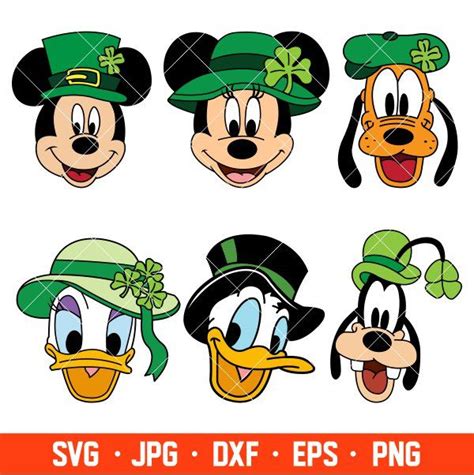 Mickey Mouse Goofy Duck And Pluto Cartoon Heads With Shamrock Hats For