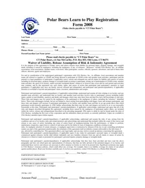 Fillable Online Polar Bears Learn To Play Registration Form Fax