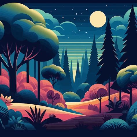 Una Ilustraci N De Arte Digital De Un Bosque Con Una Luna Llena En El